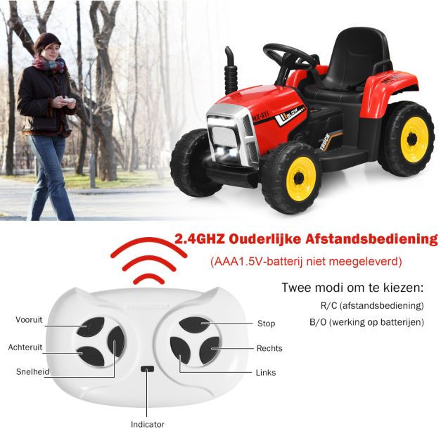 Coast Kindertraktor - LED - 3 Gänge - Inkl. Anhänger - 135 x 51 x 53 cm - Rot