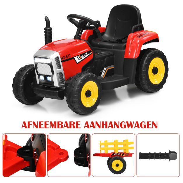 Coast Kindertraktor - LED - 3 Gänge - Inkl. Anhänger - 135 x 51 x 53 cm - Rot