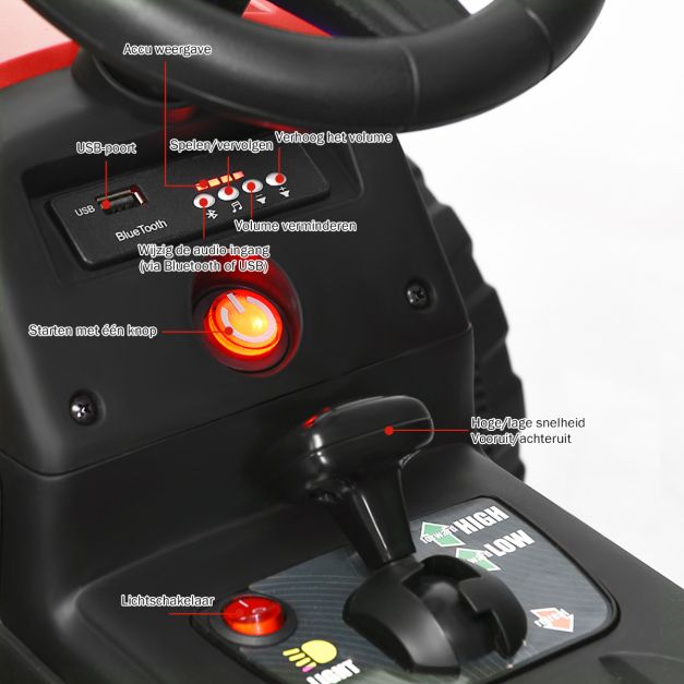 Coast Kindertraktor - LED - 3 Gänge - Inkl. Anhänger - 135 x 51 x 53 cm - Rot