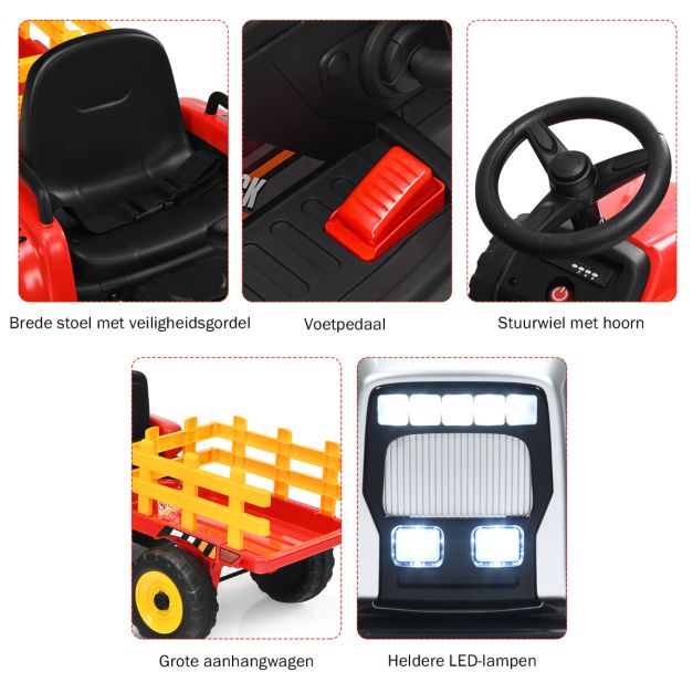 Coast Kindertraktor - LED - 3 Gänge - Inkl. Anhänger - 135 x 51 x 53 cm - Rot