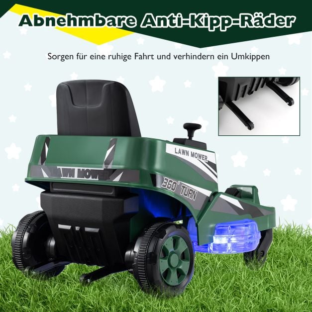 Coast Elektrischer Kinderrasenmäher 12V - Aufsitzmäher mit LED-Licht 72 x 62 x 54 cm - Grün