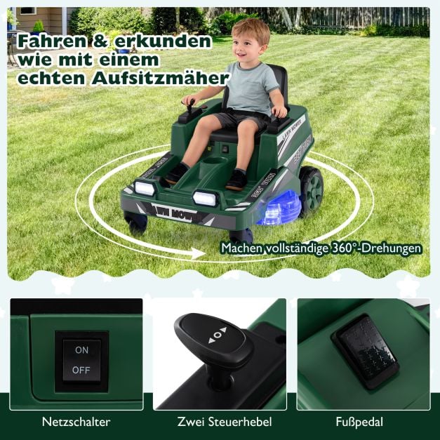 Coast Elektrischer Kinderrasenmäher 12V - Aufsitzmäher mit LED-Licht 72 x 62 x 54 cm - Grün