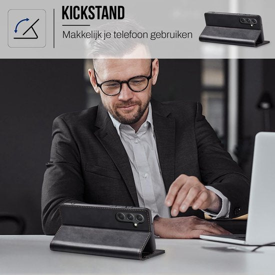 Podec Case mit Kartenhalter passend für Samsung Galaxy A54 Black Phone Case - Anti-Shock Bookcase Cover mit 1x Displayschutzfolie