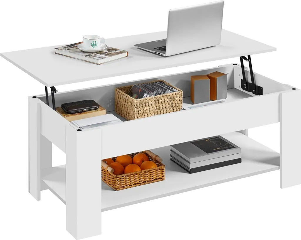 Yaheetech Höhenverstellbarer Couchtisch mit Stauraum, 120 x 59 x 49,5 cm, weiß