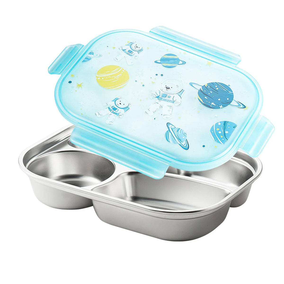 Maxcook Bento-Lunchbox – 4 Fächer – Edelstahl 316 – Weltraumdesign – MCWA5499-Behälter mit Deckel mit Weltraum-Astronauten-Motiv, tragbarer Lunchbehälter für das Büro oder ein Picknick MCWA5499