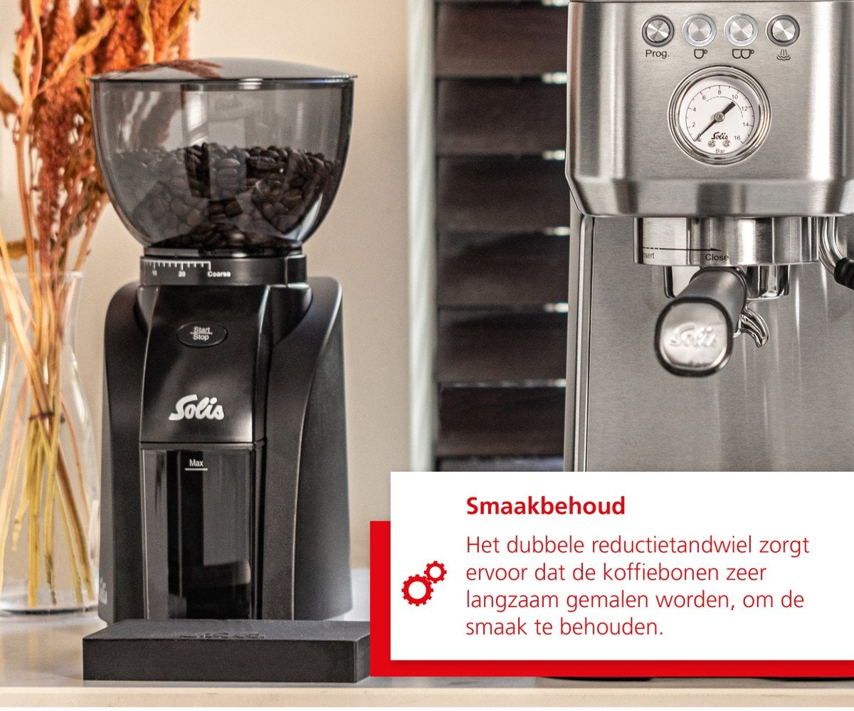 Solis Scala Zero Static 1662 Kaffeemühle - Elektrische Kaffeemühle - Kaffeemühle mit 24 Mahlgradeinstellungen - Antistatisch - Schwarz