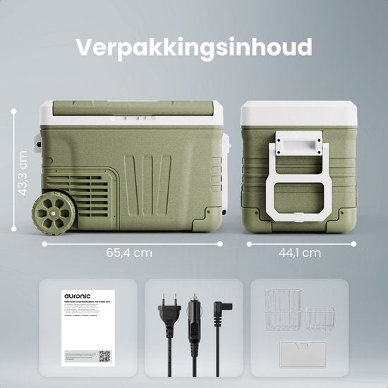 Auronic Electric Cool Box - Kompressor - 35L - 12V und 240 Volt - Camping Kühlschrank - Frigobox Auto - Mit Rädern und Griff - Grün