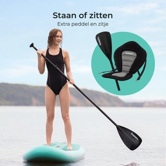 LifeGoods SUP Board - Deluxe Set - mit Sitz - Aufblasbares Paddle Board - Max. 135KG - 320x81cm - Mintgrün