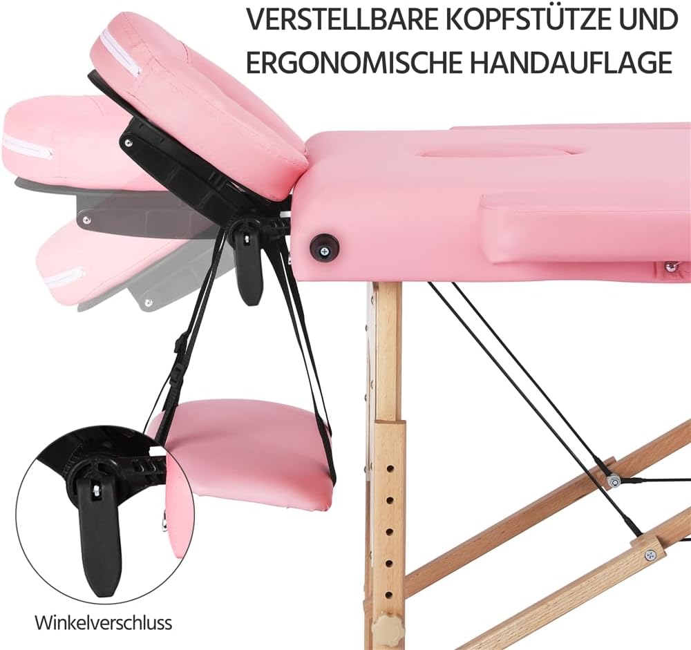 Yaheetech Massagetisch mit 3 Zonen – zusammenklappbar – 213 × 80 cm – Hellrosa