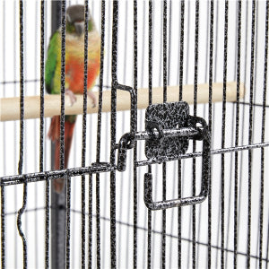 Yaheetech Vogelkäfig mit mobilem Unterbau - ausgestattet mit ausziehbarer Schublade und 4 Kunststoff-Futterstellen und 3 Holzstangen - für kleine Vögel und Sittiche - gehämmertes schwarzes Metall und Massivholz - 45,5 x 45,5 x 100,5 cm