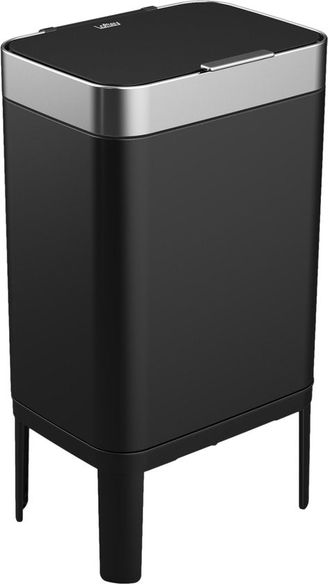 Loftey Mülleimer 60 Liter - Push/touch Mülleimer - Duo Mülleimer mit Inneneimer - Mülleimer 2 Fächer - Mülltrennung 2x30L - Küche - Schwarz/RVS