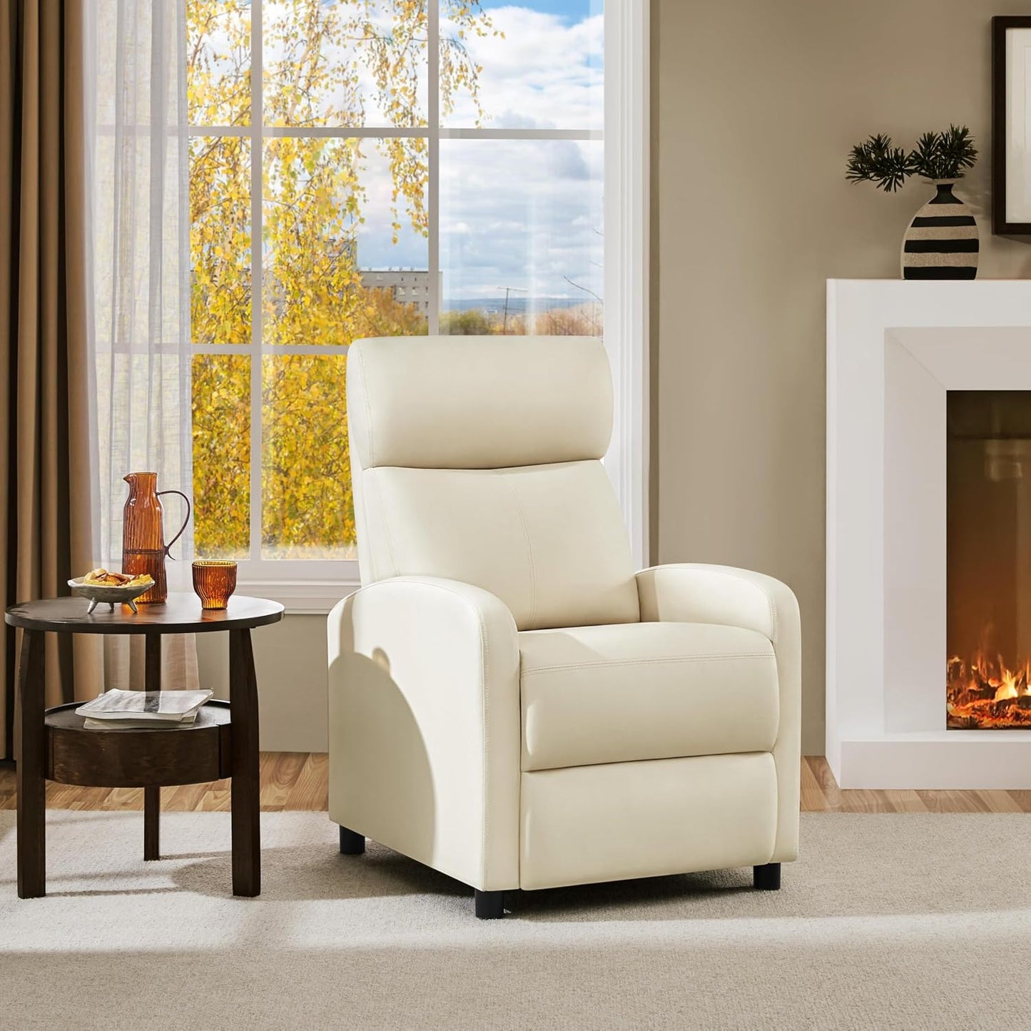 Yaheetech Relaxsessel XL – Verstellbarer Liegesessel mit Fußstütze – Kunstleder, beige – 87 x 61,5 x 99 cm