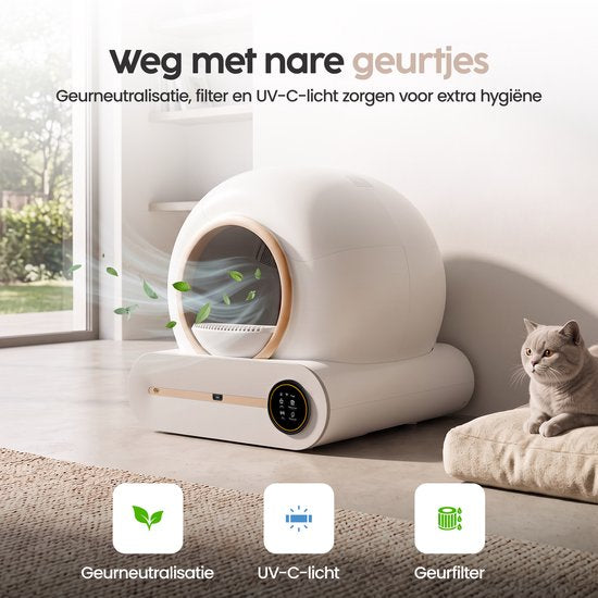 Infinity Goods Automatisches Katzenklo XXL – Selbstreinigendes Katzenklo – inkl. App – 75 l – mit Katzenklo-Matte und 3 Rollen Aufbewahrungsbeuteln – Weiß/Roségold