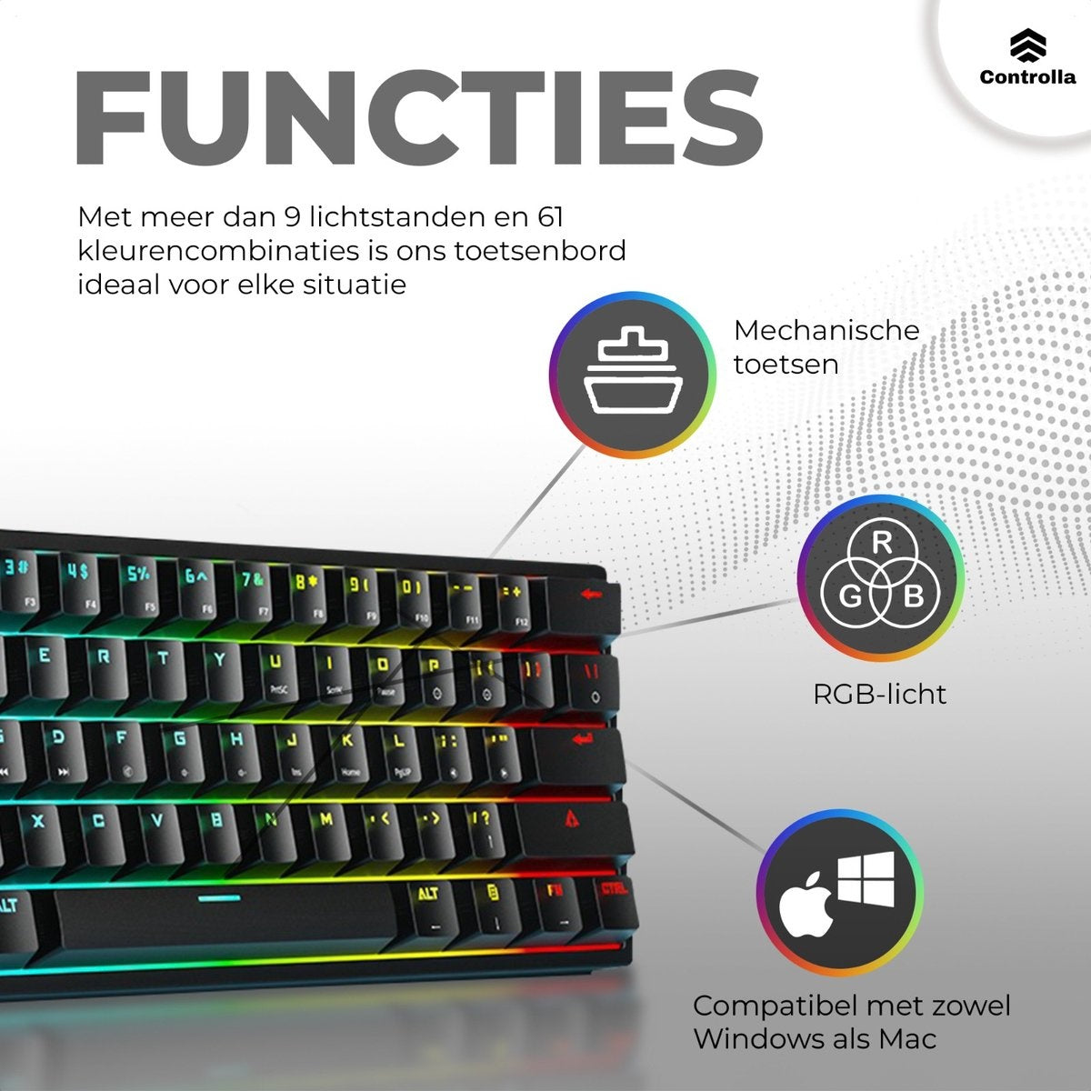 Controlla - Gaming-Tastatur 60 Prozent - Mechanisch - schwarz