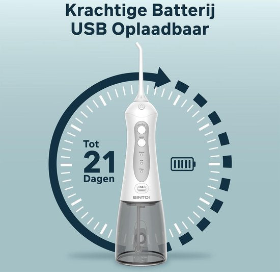 Bintoi® iSonic F500 - Wasserflosser - Professionelle Munddusche - Zahnseide für Zahnspangen - Flosser - 3 Stufen und 4 Aufsätze - IPX7 Wasserdicht - Inkl. Reisetasche Geschenk