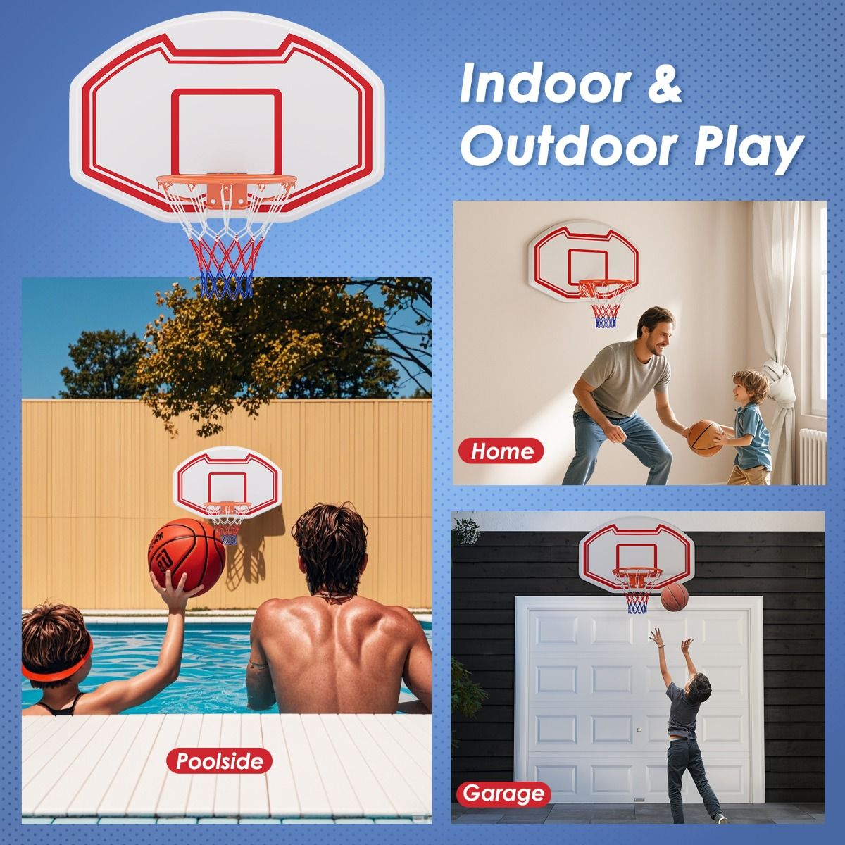 Coast Professional Ø45 cm Basketballkorb mit robustem 91x61 cm PE-Backboard - Innen und Außen, Weiß/Rot