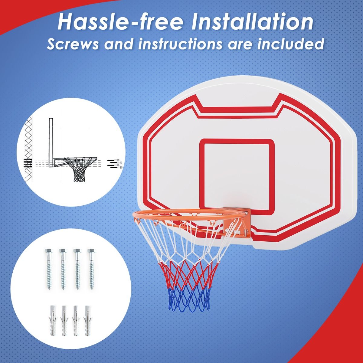 Coast Professional Ø45 cm Basketballkorb mit robustem 91x61 cm PE-Backboard - Innen und Außen, Weiß/Rot