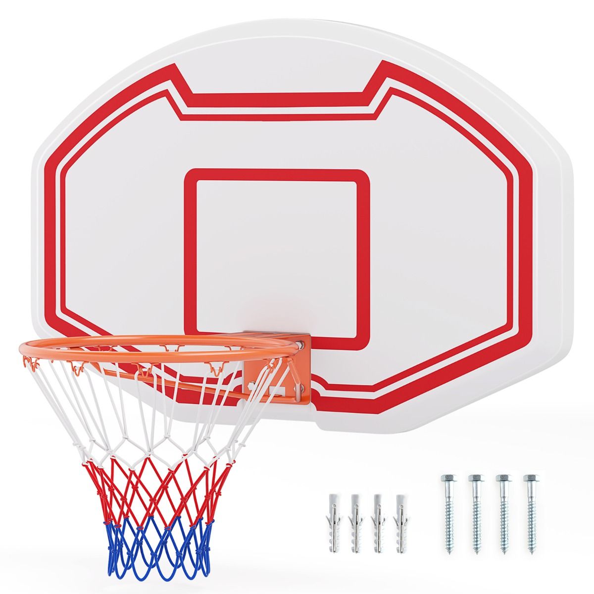 Coast Professional Ø45 cm Basketballkorb mit robustem 91x61 cm PE-Backboard - Innen und Außen, Weiß/Rot