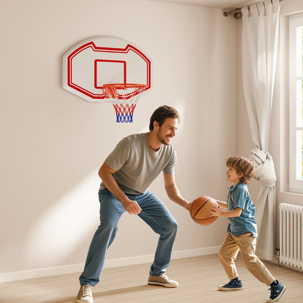 Coast Professional Ø45 cm Basketballkorb mit robustem 91x61 cm PE-Backboard - Innen und Außen, Weiß/Rot