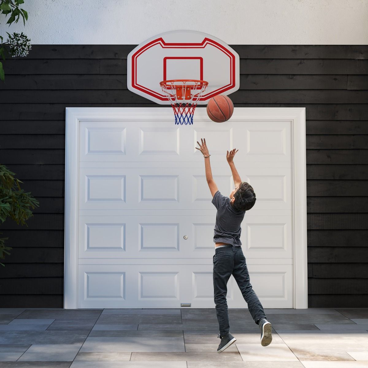 Coast Professional Ø45 cm Basketballkorb mit robustem 91x61 cm PE-Backboard - Innen und Außen, Weiß/Rot