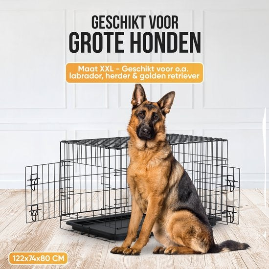 Avalo - Hundebox XXL - Faltbarer Käfig - 2 Türen - 122x74x80 CM - Schwarz