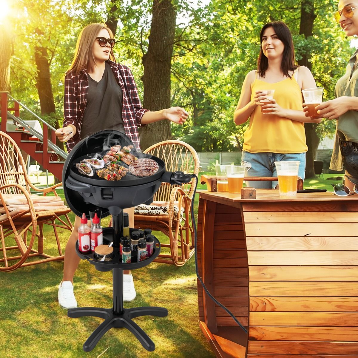 Coast Electric 2-in-1 Grill & Tischgrill - Ø 40 cm schwarzer Grill mit abnehmbarem Ständer (63 × 100 cm)