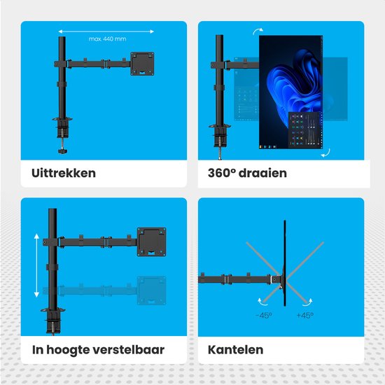 Auronic Monitorarm - 1 Bildschirm - 13 bis 32 Zoll - verstellbar - Monitorhalterung - Stahl - Schwarz