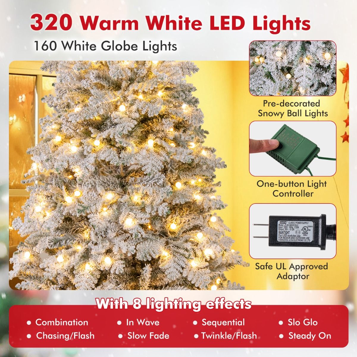 Coast Kunstweihnachtsbaum – verschneit – mit LED-Beleuchtung – 210 cm – grün und weiß