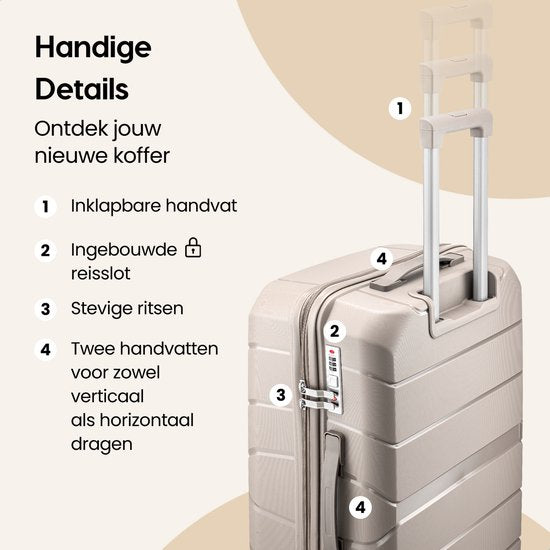 SKYCASES Urban Adventurer - Mittlerer Reisekoffer - Zahlenschloss - 44x27x66cm - 78L - Trolley mit Kofferschloss - Spinner-Räder - Beige