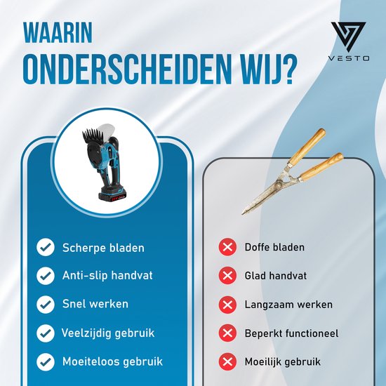Vesto® Accu Heckenschere - Inkl. Buchsbaum- und Grasschneideblatt - Elektrische Grasschere - Akku-Schere - Heckenschere