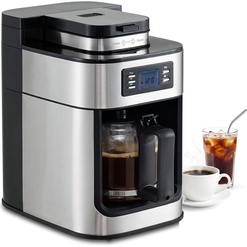 Northix Kaffeemaschine mit Mahlwerk – 8 Tassen – 1 l – Timer – Schwarz/Silber