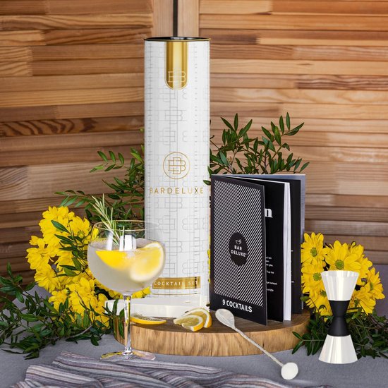 BarDeluxe® Cocktail Set - 12-teilig - Cocktail Shaker 750 ml - Edelstahl - Inklusive luxuriöser Geschenkbox - Aufbewahrungstasche & Rezeptbuch - Weiß