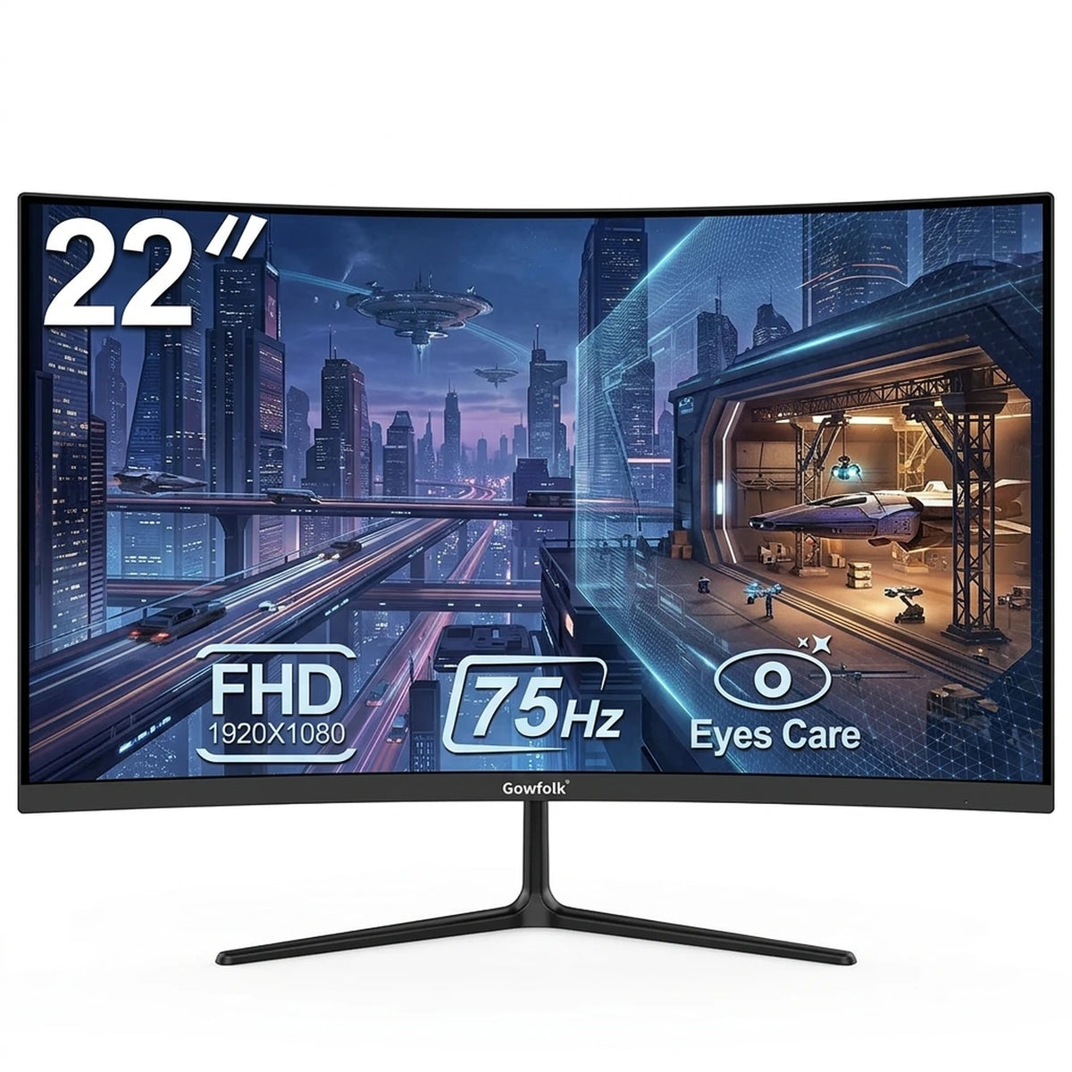 Gawfolk Curved Monitor GF220C – 22 Zoll – Full HD 1920 x 1080 – 75 Hz – VA-Panel – HDMI & VGA – Schwarz