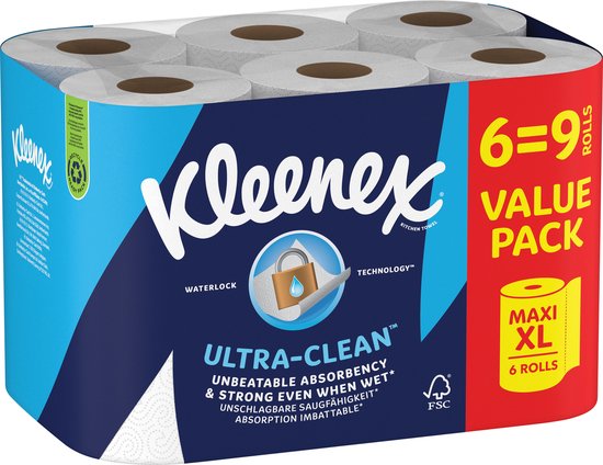 Kleenex Küchenpapier – Küchenrolle „Ultra Clean“ – 6 Maxi-XL-Rollen – Vorteilspackung