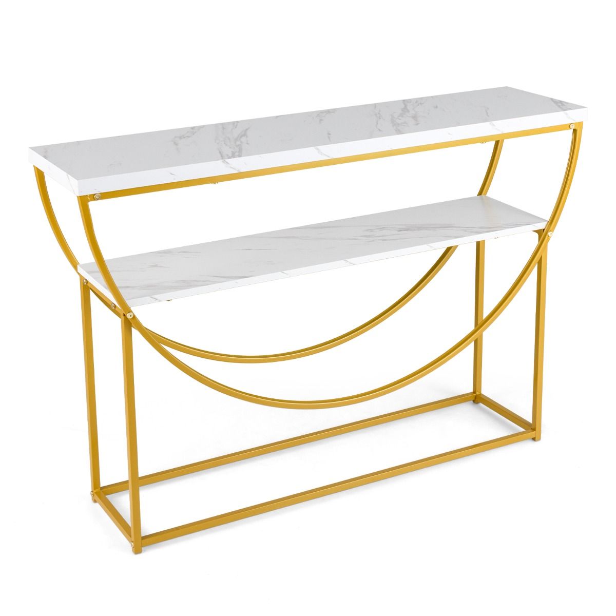 Coast Konsolentisch 120x30x80,5 cm - Weißer Marmorimitat mit goldenem Metallrahmen - 2 Ebenen & Ablagefach