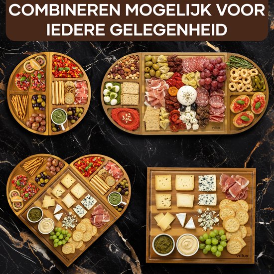 Villux Tapas-Brett – Snackbrett – Servierbrett – Käsebrett – Häppchenbrett – Tapas-Brett aus Akazie – Magnetisches Snackbrett – Inklusive E-Book – 66 cm