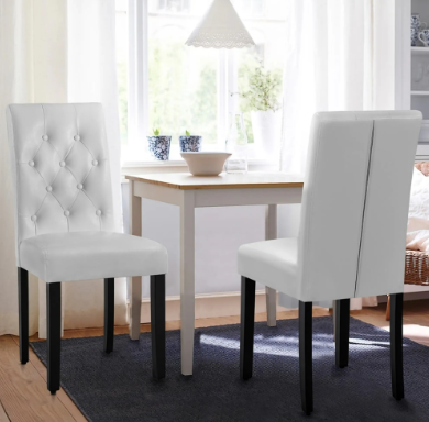 Yaheetech Esszimmerstühle, 2er-Set – Weiß – 45,5 x 60,5 x 98 cm – Hohe Rückenlehne, Kunstleder