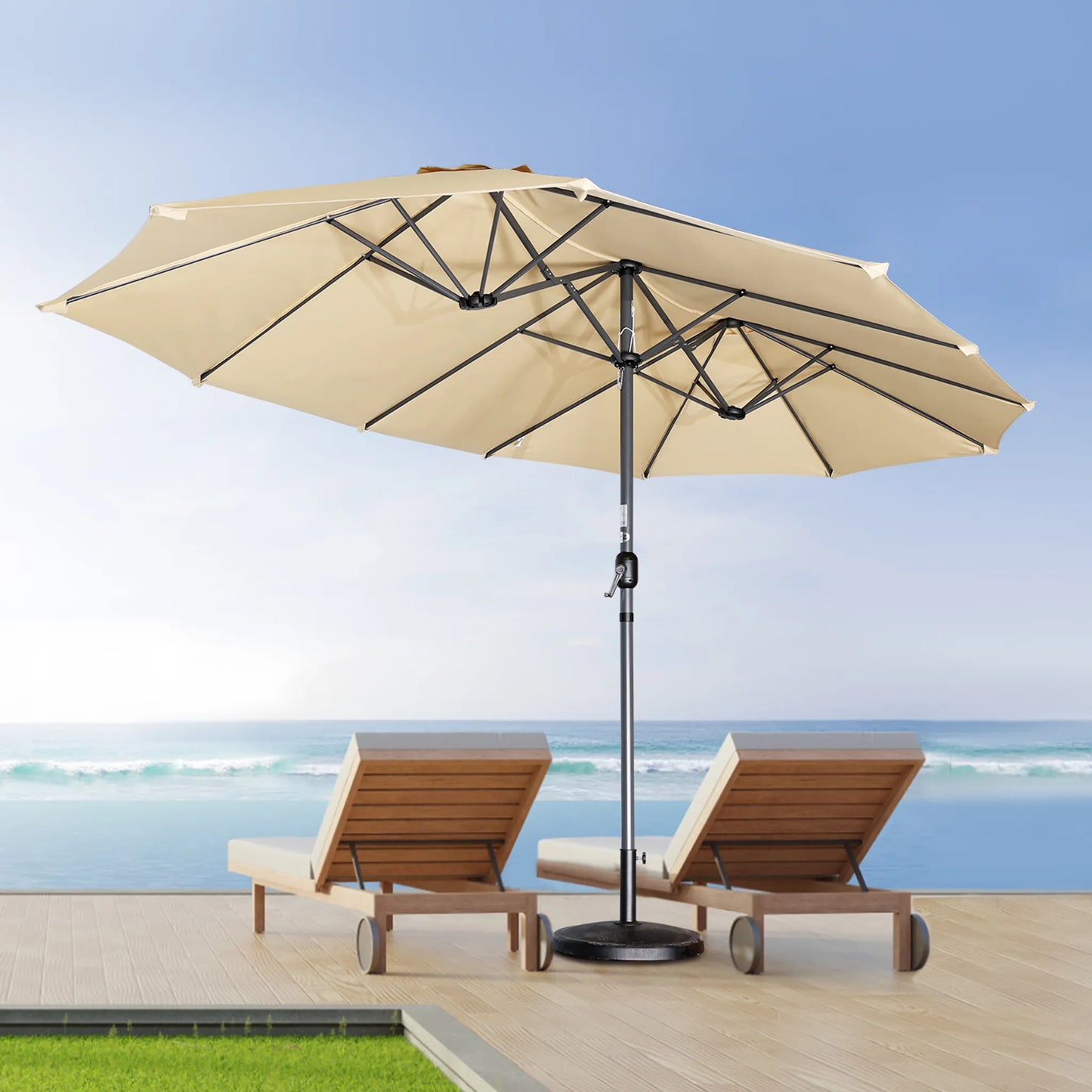 Angel Living Doppel-Sonnenschirm – 460 x 270 cm – mit Drehkurbel – UPF 50+ – beige