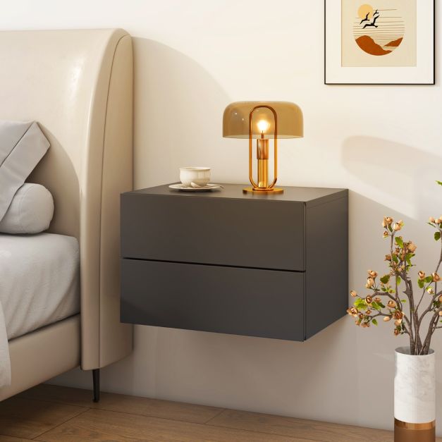 Coast Schwebender Nachttisch mit 2 Schubladen 42x30x28 cm - Grau - Moderner wandmontierter Nachttisch