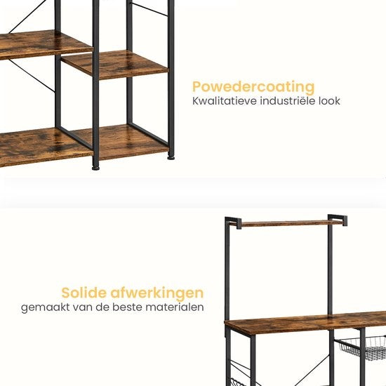 Goliving Küchenschrank - Küchenregal Upright - Mikrowellenschrank - Organizer - Metall - Holz - 90 x 40 x 132 cm - Braun