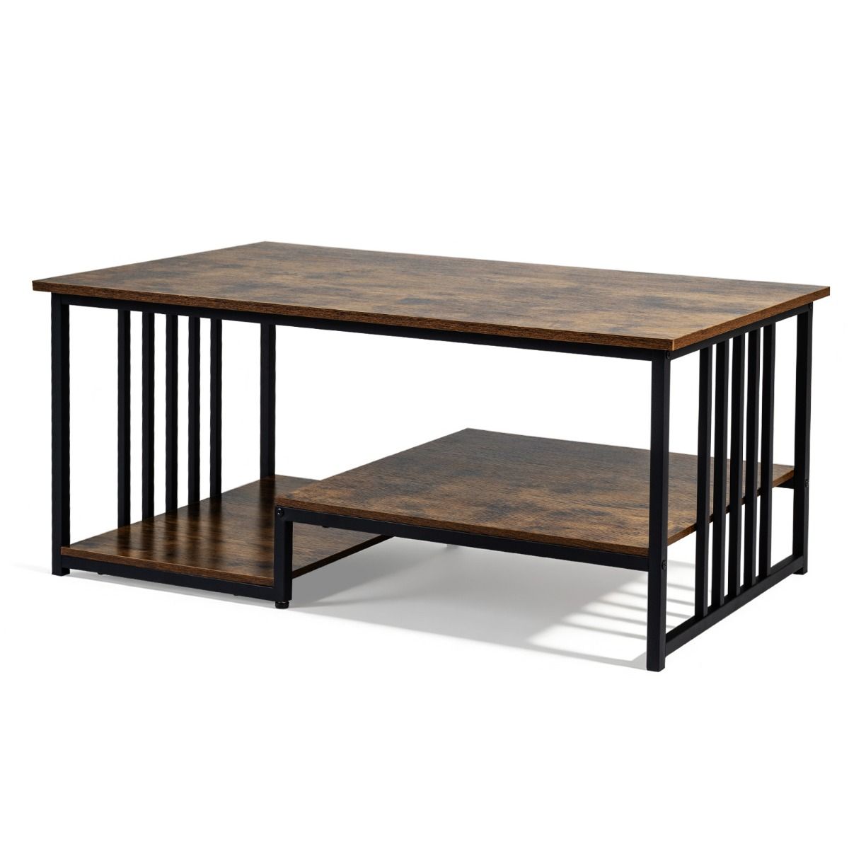 Coast Couchtisch – rechteckig – 2 Ablageflächen – rustikales Braun/Schwarz – 110 x 60 x 45 cm