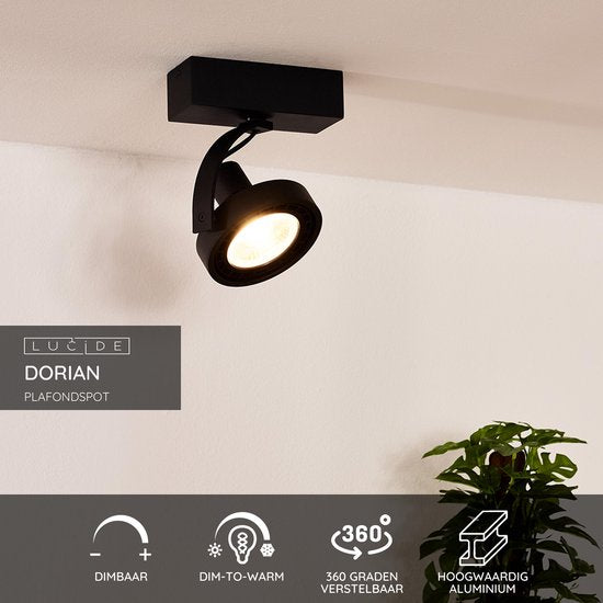 Lucide DORIAN - Deckenstrahler (Deckenleuchte) - Ø 11,7 cm - LED Dim to warm - GU10 (ES111) - 1x12W 2200K/3000K - Schwarz