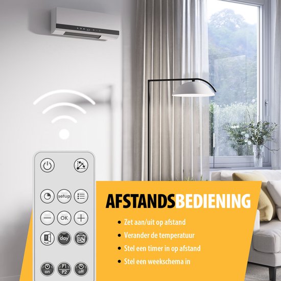 Tristar KA-5210 Keramischer Elektroherd - 2000W - mit Timer, Fernbedienung & Ventilatorfunktion - Wandmontage - energieeffizient