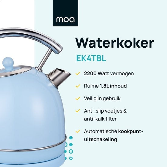 MOA Retro-Wasserkocher - Pastellblau - Elektrisch - Edelstahl - EK4TBL