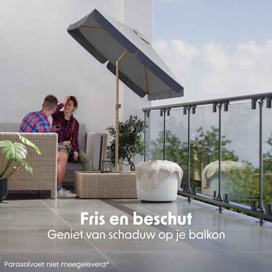 LifeGoods Sonnenschirm - Garten - Balkon Sonnenschirm - 200x125cm - 30° neigbar - Wasserdicht - UPF50+ - Holzbeschichtung - Dunkelgrau