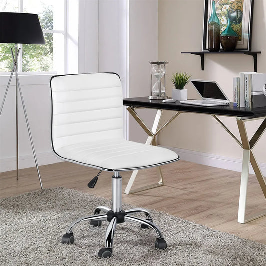 Yaheetech Bürostuhl ohne Armlehnen 48,5 x 48,5 x 78,5–93 cm – Weiß – Verstellbarer Drehstuhl mit Rollen