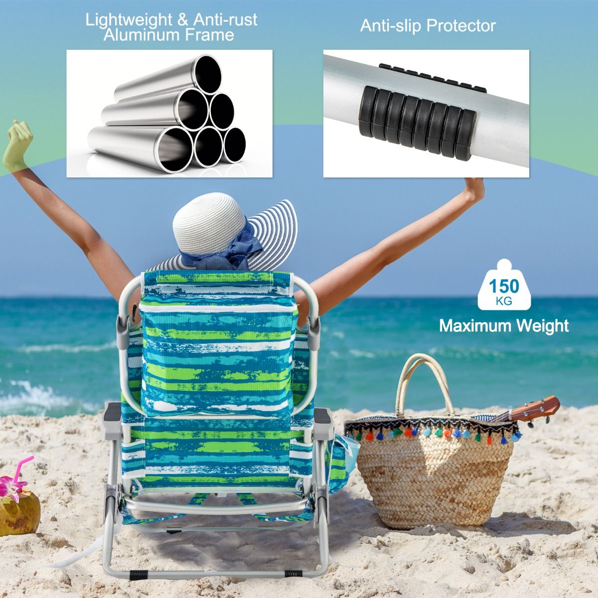 Coast Strandkorb mit verstellbarer Rückenlehne - 1 Stück - Max. 150 kg - 66 x 65 x 75 cm - Grün