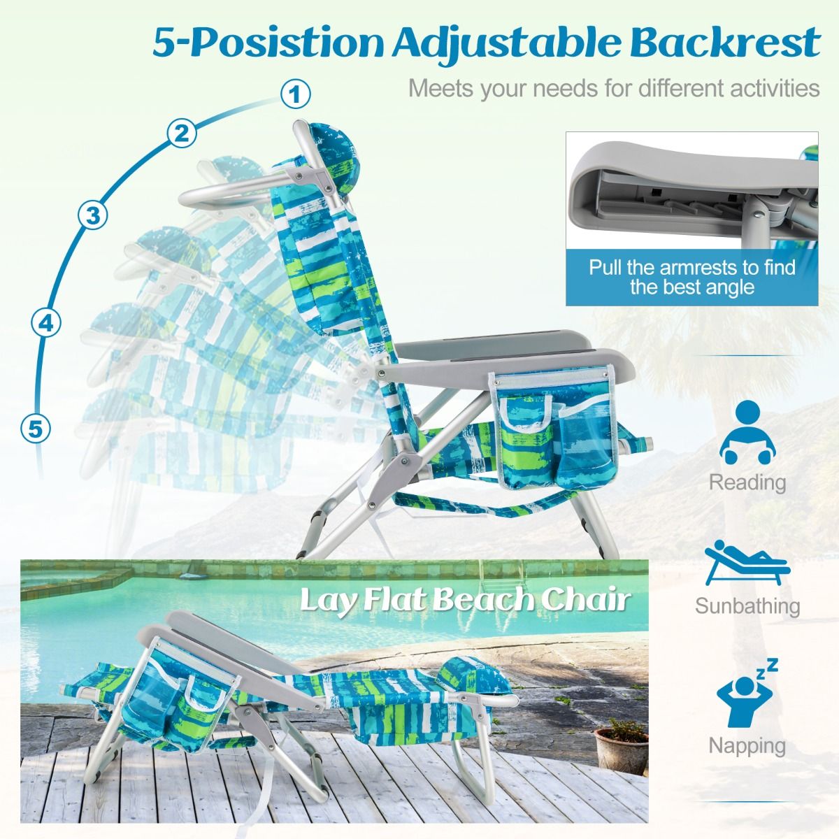 Coast Strandkorb mit verstellbarer Rückenlehne - 1 Stück - Max. 150 kg - 66 x 65 x 75 cm - Grün