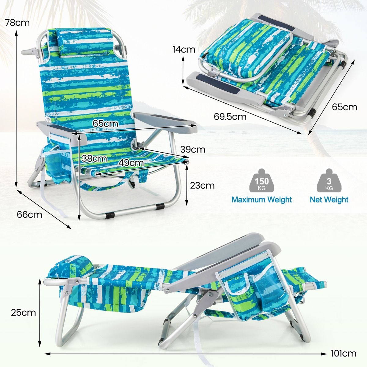 Coast Strandkorb mit verstellbarer Rückenlehne - 1 Stück - Max. 150 kg - 66 x 65 x 75 cm - Grün