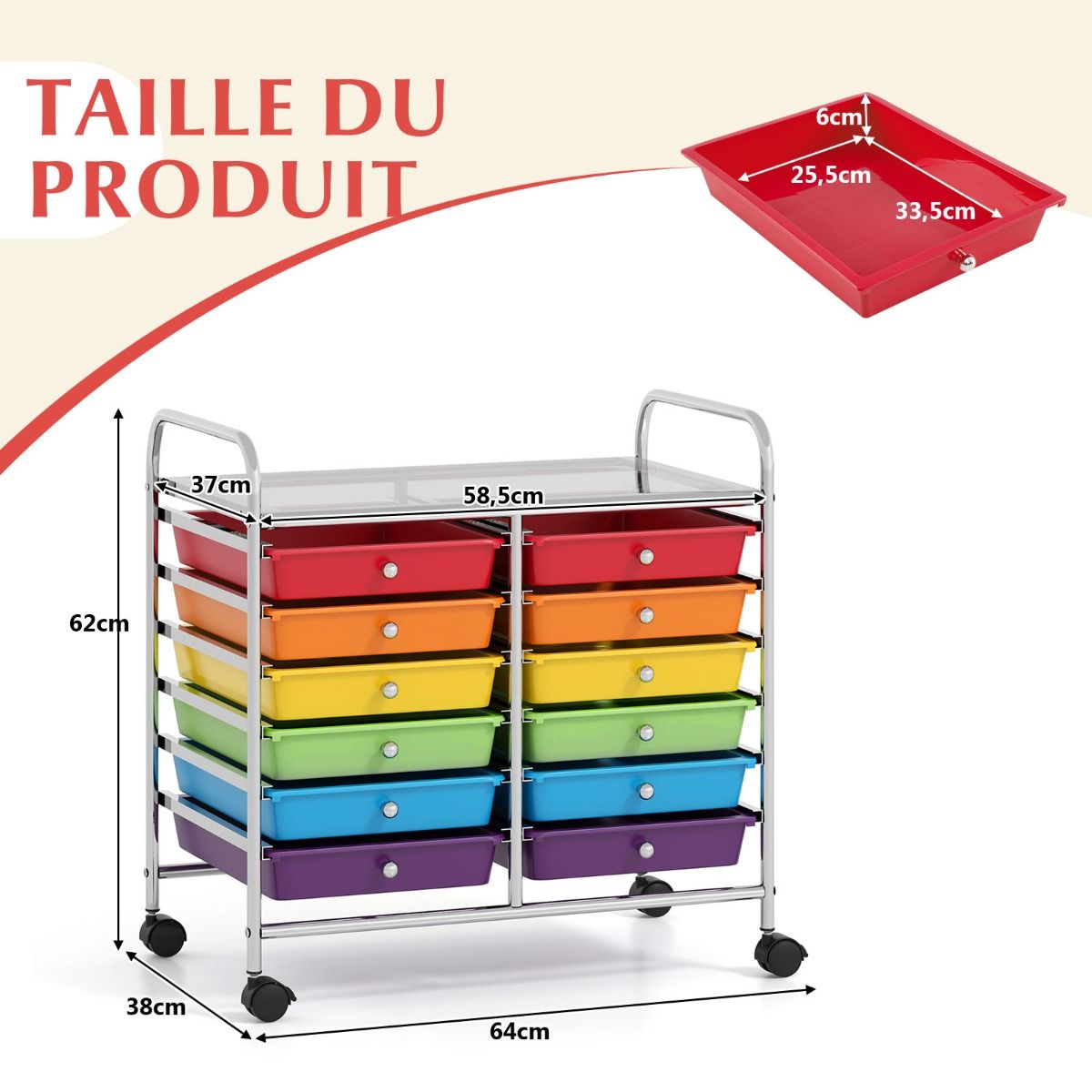 coast 12-Schubladen-Rollcontainer - 64x38x62 cm - mehrfarbig - Metallrahmen mit PP-Schubladen